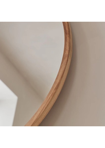 Büyük Açık Ahşap Yuvarlak Ahşap Duvar Aynası 90CM x 90CM