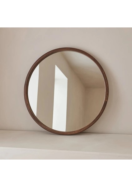 Koyu Ahşap Yuvarlak Ahşap Duvar Aynası 70CM x 70CM
