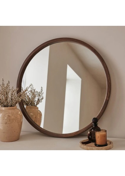 Koyu Ahşap Yuvarlak Ahşap Duvar Aynası 70CM x 70CM modelleri