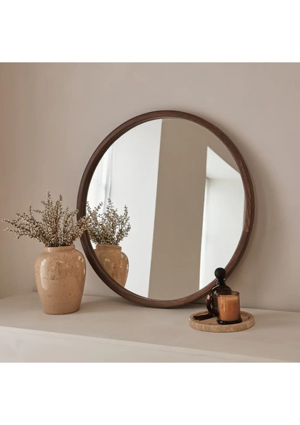 Koyu Ahşap Yuvarlak Ahşap Duvar Aynası 70CM x 70CM fırsatları