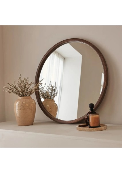 Koyu Ahşap Yuvarlak Ahşap Duvar Aynası 70CM x 70CM indirimleri