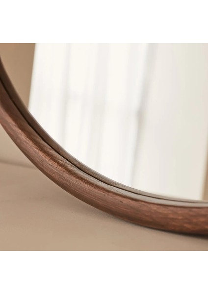 Koyu Ahşap Yuvarlak Ahşap Duvar Aynası 70CM x 70CM