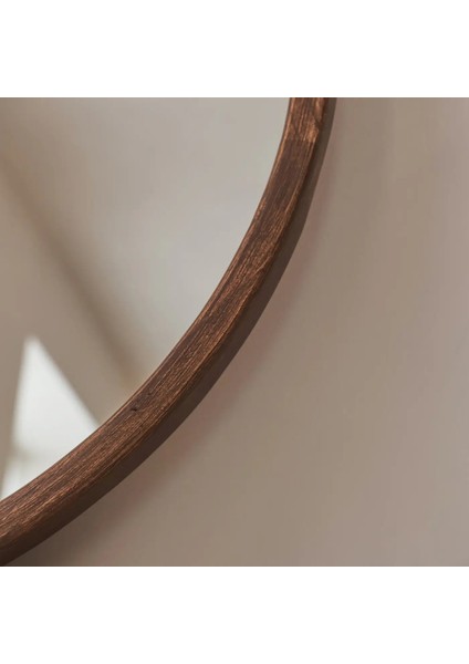 Koyu Ahşap Yuvarlak Ahşap Duvar Aynası 70CM x 70CM