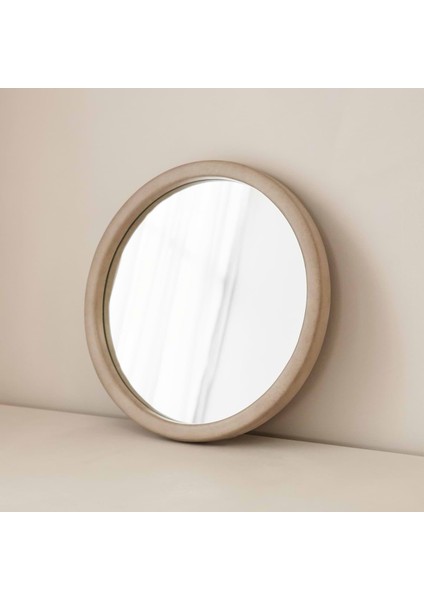 Ekru Ahşap Yuvarlak Ahşap Duvar Aynası 40CM x 40CM Makyaj Aynası modelleri