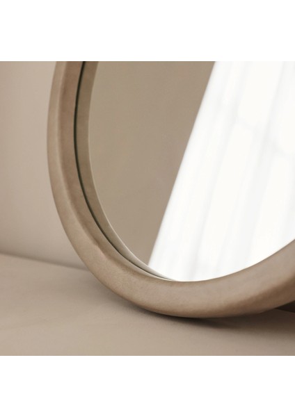 Ekru Ahşap Yuvarlak Ahşap Duvar Aynası 40CM x 40CM Makyaj Aynası