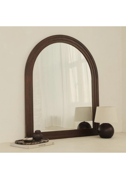 Koyu Ahşap Kemerli Şömine Üstü Ayna 120CM x 100CM modelleri