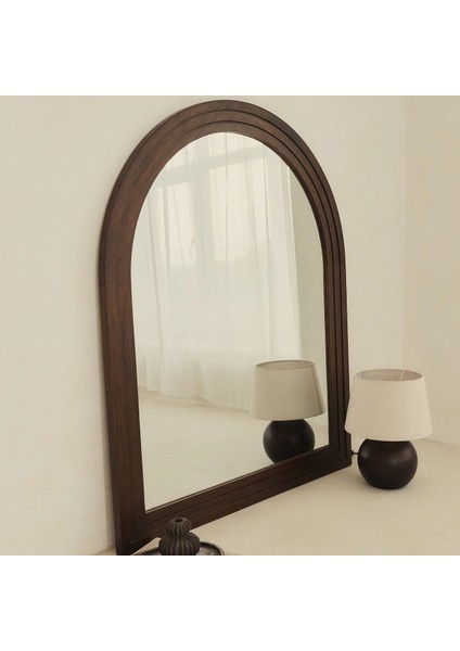 Koyu Ahşap Kemerli Şömine Üstü Ayna 120CM x 100CM