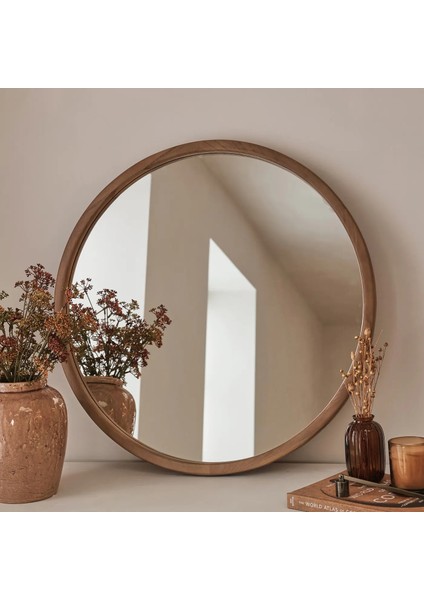 Sıcak Ahşap Yuvarlak Ahşap Duvar Aynası 70CM x 70CM indirimleri