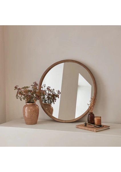 Sıcak Ahşap Yuvarlak Ahşap Duvar Aynası 70CM x 70CM