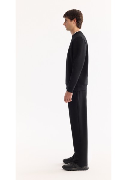 Erkek Siyah Bisiklet Yaka Pamuklu Bi-Stretch Baskılı Regular Fit Sweatshirt A52Y1325