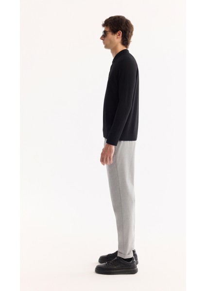 Erkek Siyah Polo Yaka Düğmeli Soft Touch Dokulu Triko Regular Fit Kazak A52Y5030