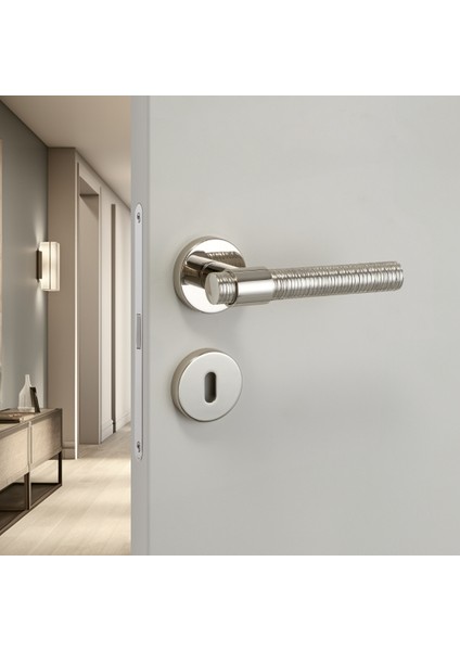 Axel-V Rozetli Kapı Kolu Parlak Nikel Renk Oda Rozetli