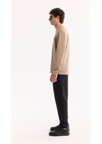 Erkek Vizon Bisiklet Yaka Pamuklu Bi-Stretch Baskılı Regular Fit Sweatshirt A52Y1210