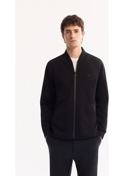 Erkek Siyah Bomber Yaka Pamuklu Bi-Stretch Regular Fit Sweatshirt A52Y1200