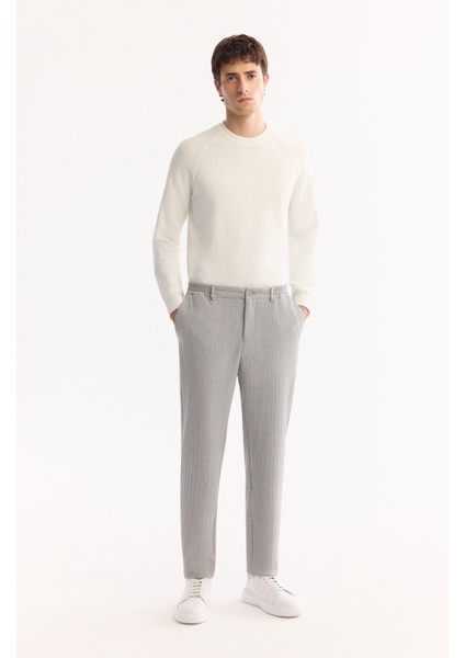 Erkek Gri Yanı Lastikli Bi-Stretch Hafif Çizgili Slim Fit Pantolon A52Y3203