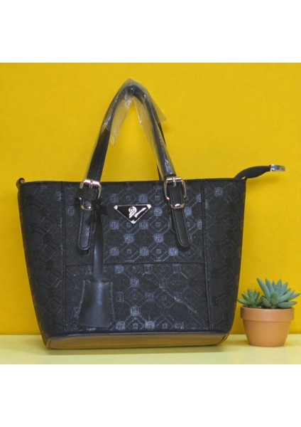 Kadın Desenli Kol ve Omuz Çantası – Şık Siyah Büyük Boy Günlük Çanta (Uzun Askılı)