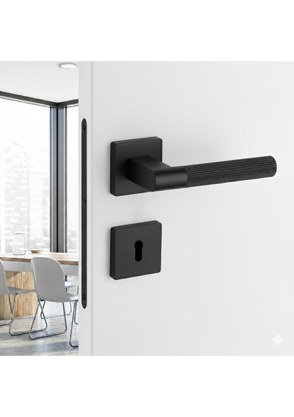 Leo-L Rozetli Kapı Kolu Mat Siyah Renk Oda Rozetli