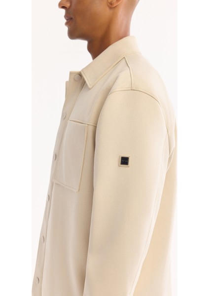 Erkek Bej Klasik Yaka Soft Touch Süet Dokulu Comfort Fit Gömlek Ceket A52Y6004