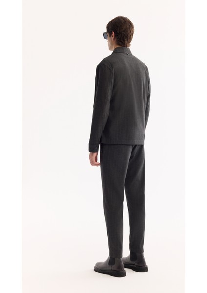 Erkek Antrasit Klasik Yaka Kolay Ütülenen Çizgili Comfort Fit Gömlek Ceket A52Y2018