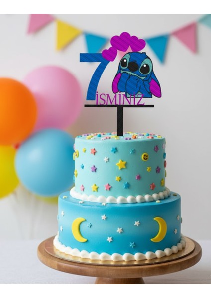 Stitch 7 Yaş Isimli Pasta Süsü