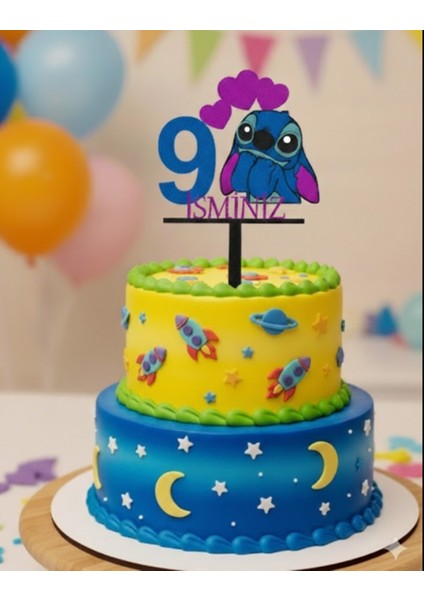 Stitch 9 Yaş Isimli Pasta Süsü