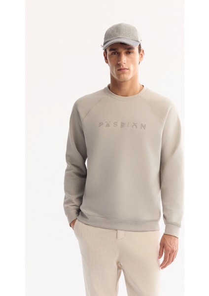 Erkek Gri Bisiklet Yaka Pamuklu Bi-Stretch Baskılı Regular Fit Sweatshirt A52Y1249