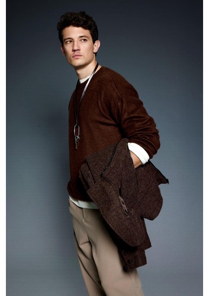 Erkek Oversize Yumuşak Dokulu Kazak Kahve modelleri