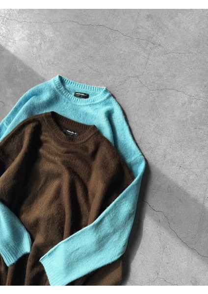 Erkek Oversize Yumuşak Dokulu Kazak Kahve