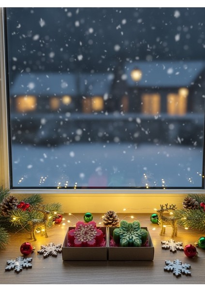 Yılbaşı Kırmızı ve Yeşil Kar Tanesi Mum Seti, Hediye Kutulu 2'li Set fırsatları