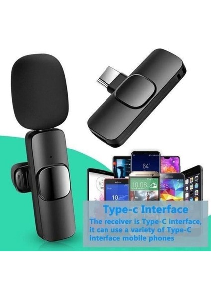 Kablosuz Yaka Mikrofonu 2'li Typ-C Uyumlu Mini K9 Vlog Mikrofonu, Telefon Mikrofonu