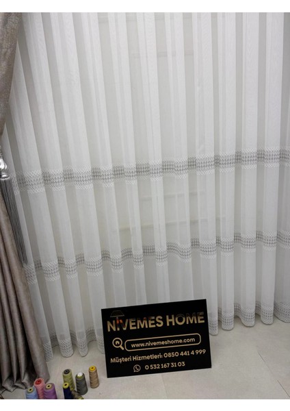 Nivemeshome 2075 Melodi V-Gri 1/3 Pileli Bambu Tül Perde indirimleri