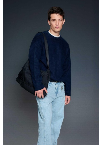 Erkek Oversize Yumuşak Dokulu Kazak Lacivert fiyatları