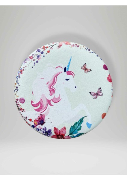Unıcorn Temalı Çift Taraflı Yuvarlak Cep Çanta Makyaj El Aynası 7cm Çap (Kod:29)