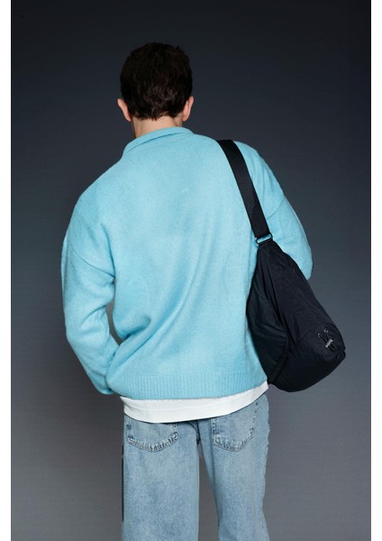 Erkek Polo Yaka Yumuşak Dokulu Oversize Kazak Bebek Mavi indirimleri