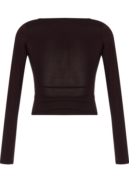 V Yaka Yanı Büzgülü Kahve Bluz fiyatları