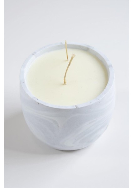 El Yapımı Mermer Desenli Taş Tozu Kase Mum – Fitilli Vegan Palm Mix Wax, Vanilya Kokulu Dekoratif Büyük Mum