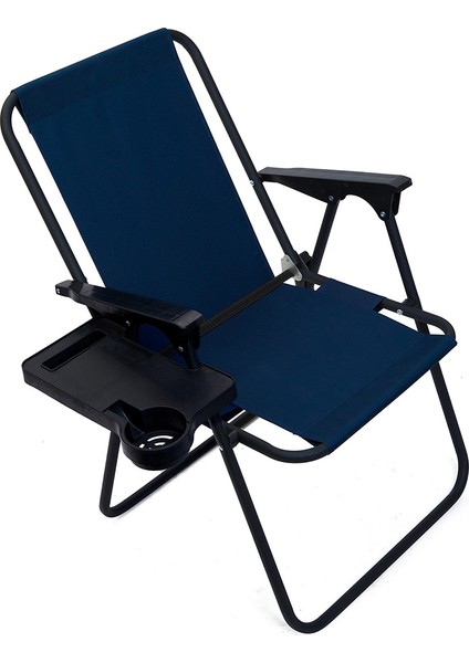 Litea 2 Adet Kamp Sandalyesi Katlanır Piknik Sandalye ve Bardaklık Lacivert + Katlanır Mdf Masa