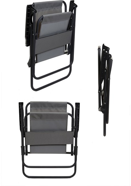 Litea 2 Adet Kamp Sandalyesi Katlanır Piknik Sandalye ve Bardaklık Gri + Katlanır Mdf Masa