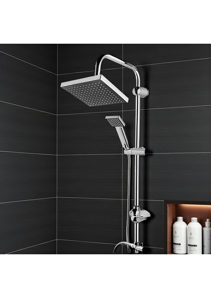 Klasik Kare Robot Duş Seti Tam Takım Parlak Krom Standart Yağmurlama Başlık Sabunluklu Duşu Sistemi modelleri