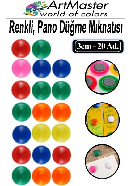 Pano Düğmesi Mıknatısı Renkli 20 Li 1 Paket Buzdolabı Dekorasyon Manyetik Yuvarlak Mıknatıs Hobi Etkinlik Plastik Kaplı