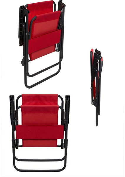 Litea 4 Adet Kamp Sandalyesi Katlanır Piknik Sandalye ve Bardaklık Kırmızı + Katlanır Mdf Masa