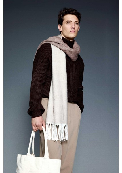 Erkek Oversize Balıkçı Yaka Boğazlı Kazak Kahverengi modelleri