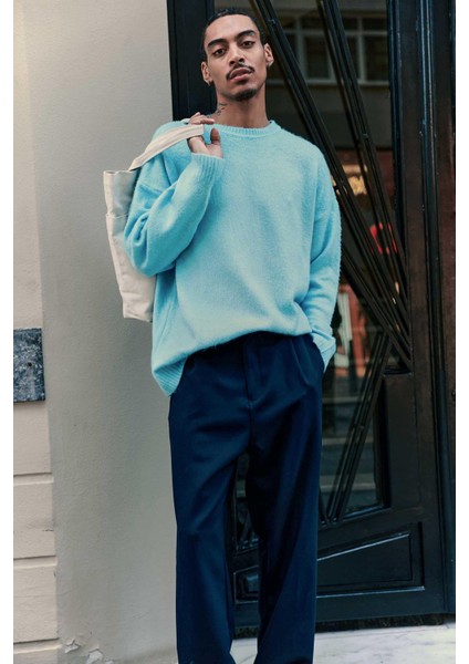 Erkek Oversize Yumuşak Dokulu Kazak Bebek Mavi fırsatları