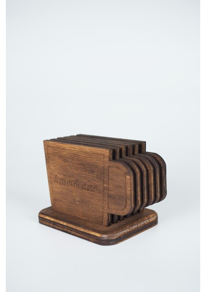 Kahve Isimli 6’lı Fincan Formu Ahşap Bardak Altlığı Seti – Standlı fiyatları