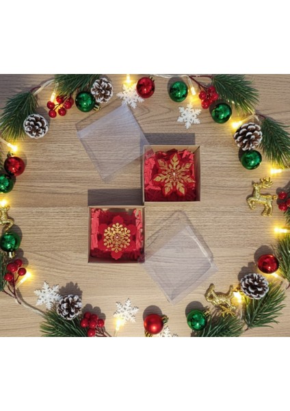 Yılbaşı Kırmızı Kar Tanesi Mum Seti, Hediye Kutulu 2 Li modelleri