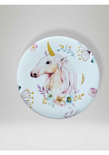 Unıcorn Temalı Çift Taraflı Yuvarlak Cep Çanta Makyaj El Aynası 7cm Çap (Kod:30)