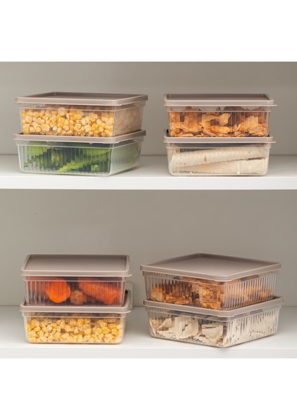 5306 4lü Buzdolabı ve Difriz Düzenleyici Saklama Kabı Seti - Bpa Içermez, Mikrodalga Uyumlu, Kapaklı, Gıda Saklama Kabı, Cappuccino, 1 Lt fırsatları