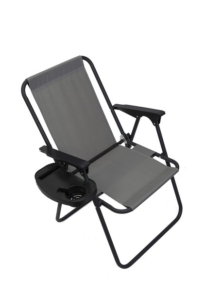 Litea 4 Adet Kamp Sandalyesi Katlanır Piknik Sandalye ve Bardaklık Gri