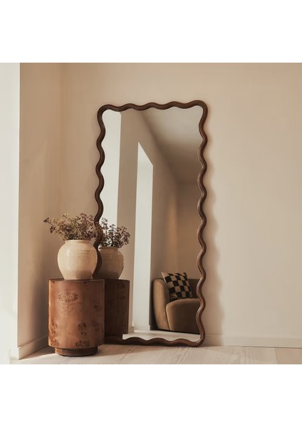 Koyu Ahşap Dalgalı Retro Boy Aynası 170CM x 80CM