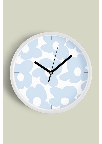 Soyut Renkli Çiçek Temalı Modern Duvar Saati - 30CM - Önü Camlı Beyaz Kasa - Sessiz Mekanizma
